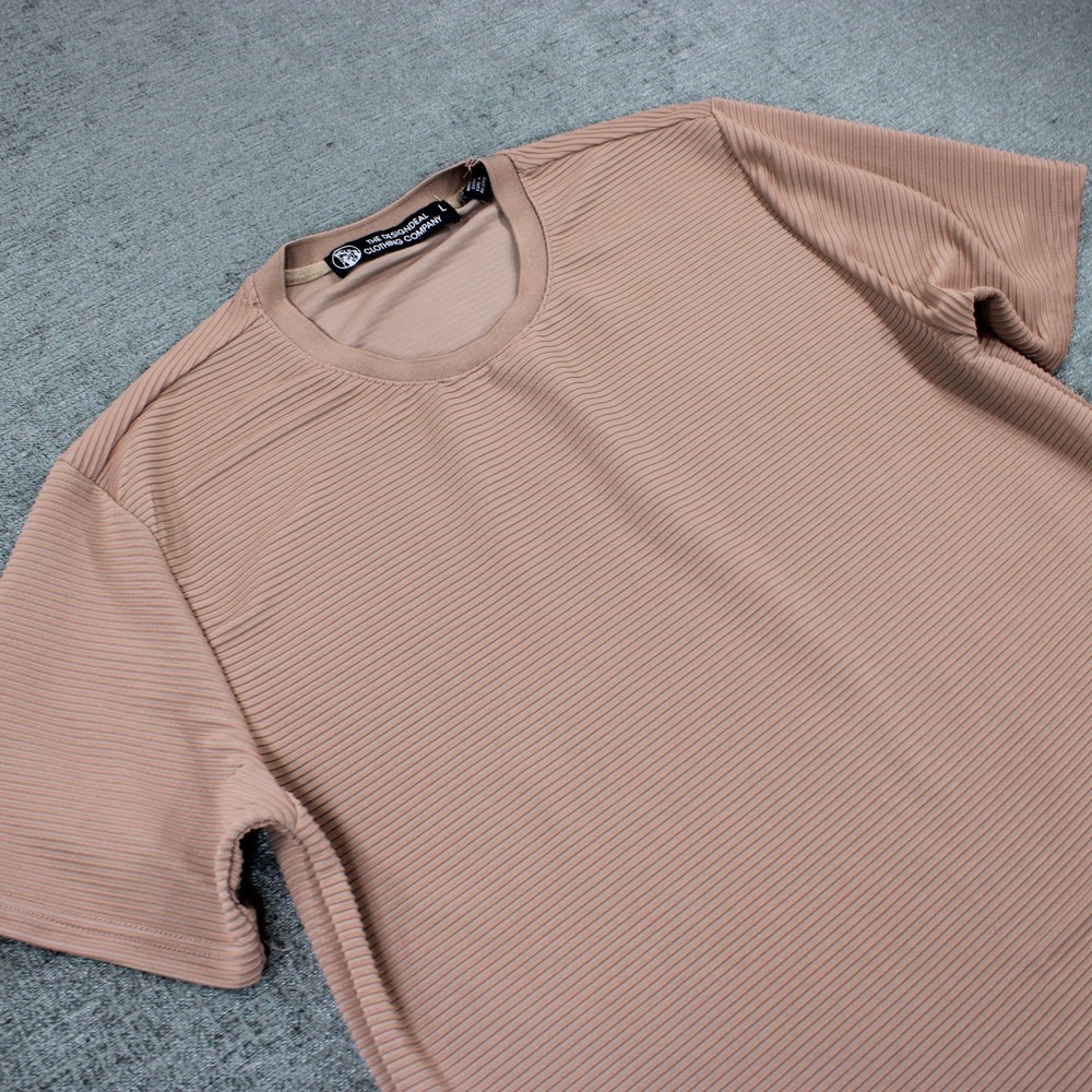 The DesignDeal Clothing Company Mens Ribbed Short Sleeve T-Shirt Tan Large